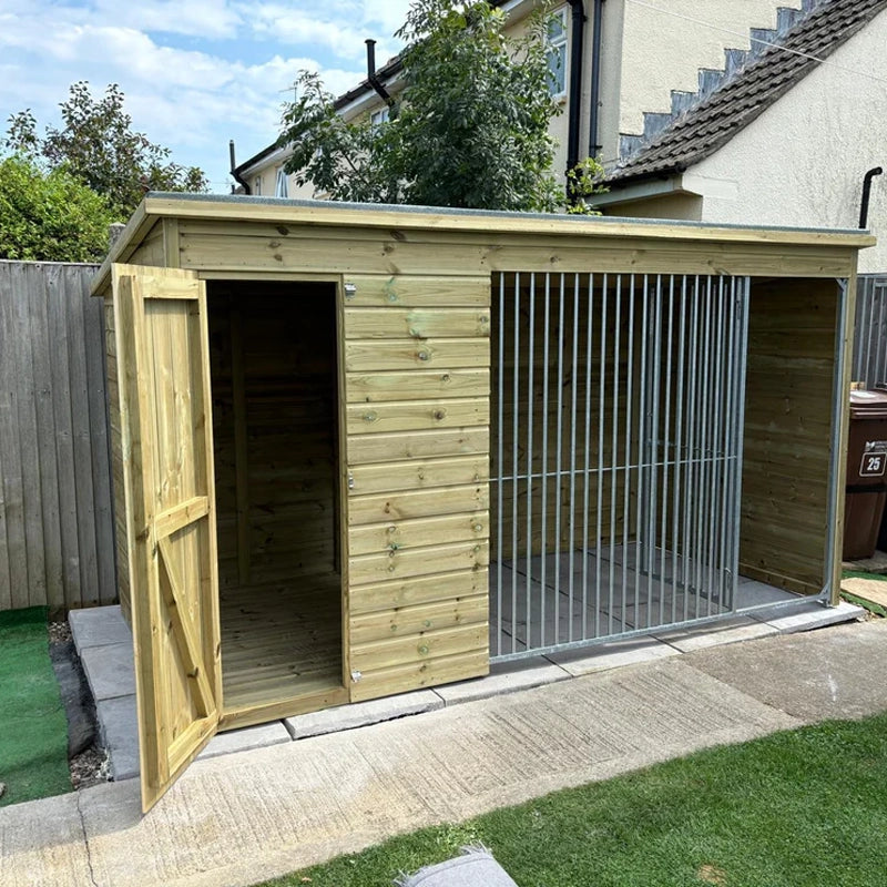 Tanalised timber dog kennel with raised floor and secure run