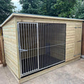 Load image into Gallery viewer, Chesterfield wooden dog kennel with pent roof and galvanised steel run panel
