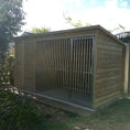 Load image into Gallery viewer, A Kennelstore  Chesterfield Wooden Dog Kennel & Run. The weatherproof outdoor shelter features a durable timber sleeping area and a rust-resistant galvanised steel run panel.
