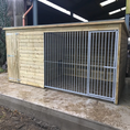 Load image into Gallery viewer, A Kennelstore Chesterfield Wooden Dog Kennel & Run. The weatherproof outdoor shelter features a durable timber sleeping area and a rust-resistant galvanised steel run panel.
