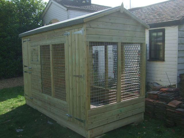 Winterley Wooden Dog Kennel And Run 12ft (wide) x 4ft (depth) x 6'6ft (apex)