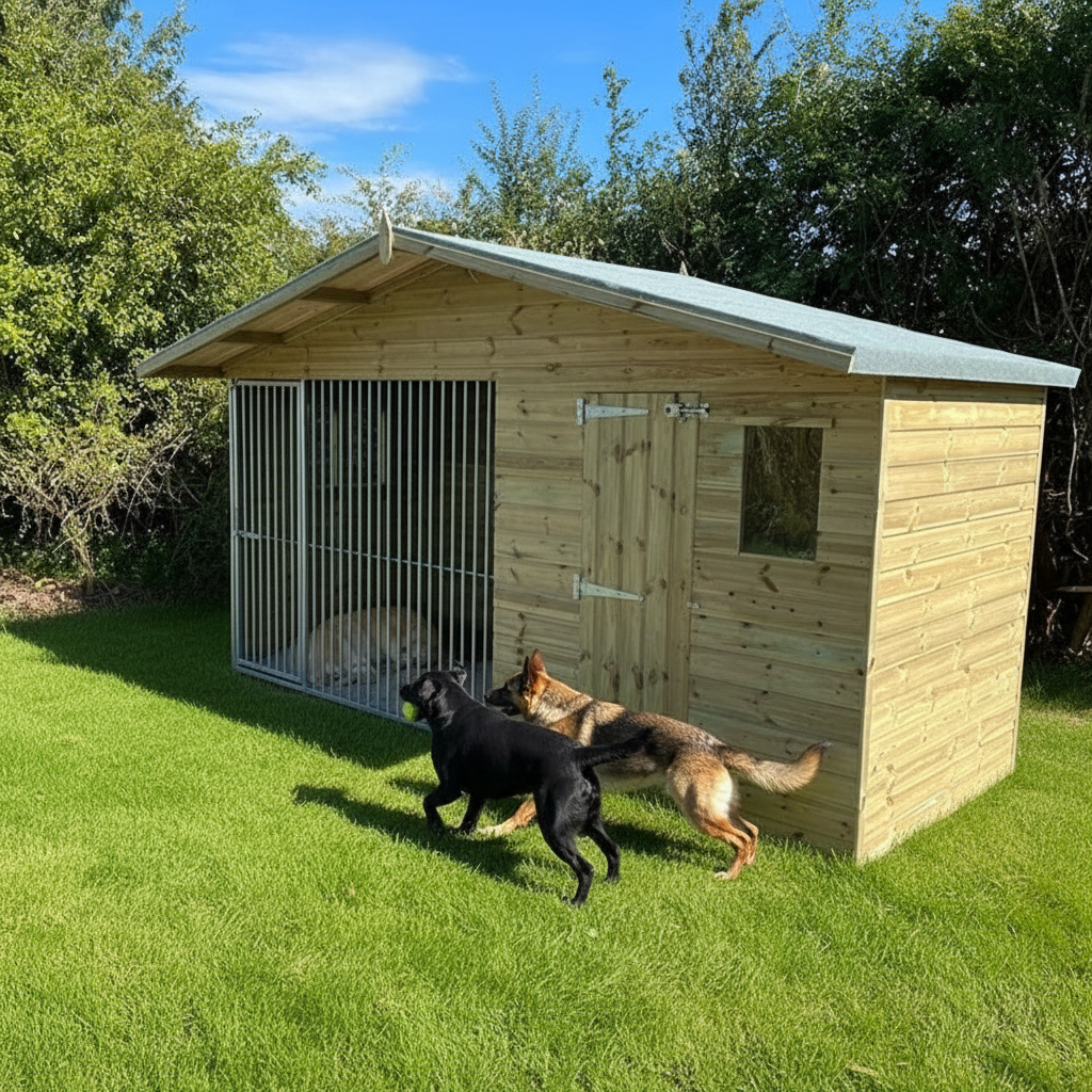 Elworth Wooden Dog Kennel with Running Dogs