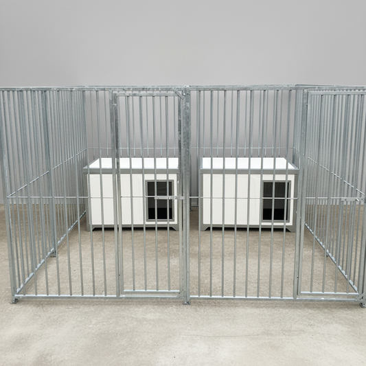 Enhanced double bay galvanised dog pen