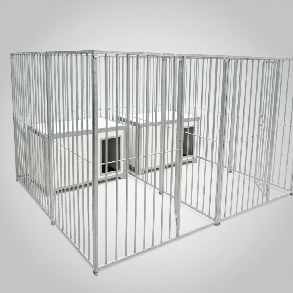 Enhanced double bay galvanised dog pen