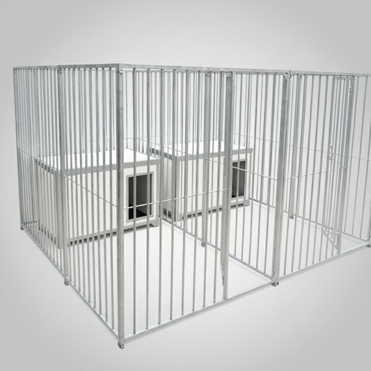 Enhanced double bay galvanised dog pen