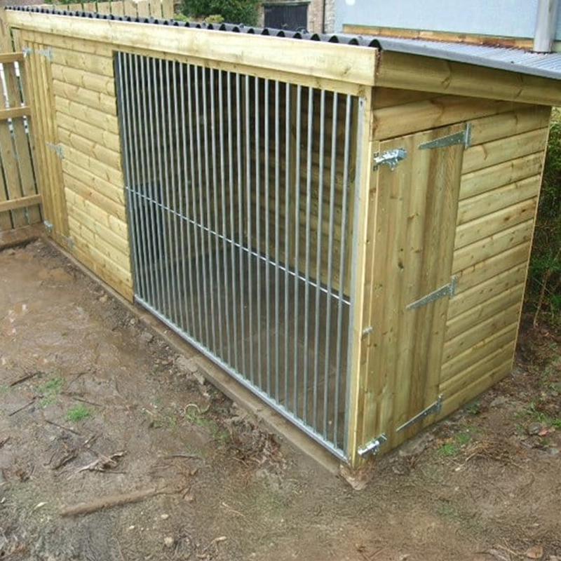 Ettiley wooden dog kennel and run, size 10x6 feet, made from pressure-treated timber with galvanised steel panels