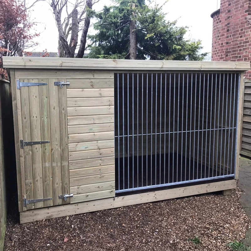 Ettiley wooden dog kennel and run, size 10x5 feet, made from pressure-treated timber with galvanised steel panels