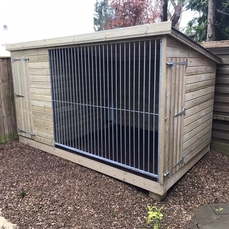 Ettiley wooden dog kennel and run, size 12x4 feet, made from pressure-treated timber with galvanised steel panels