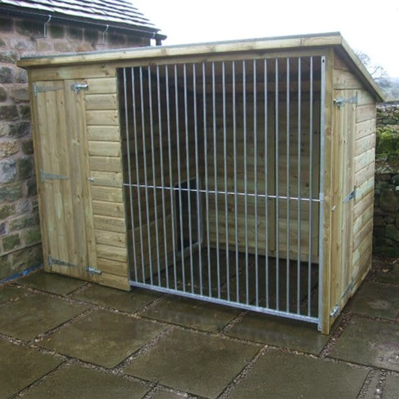 Ettiley wooden dog kennel and run, size 8x6 feet, made from pressure-treated timber with galvanised steel panels