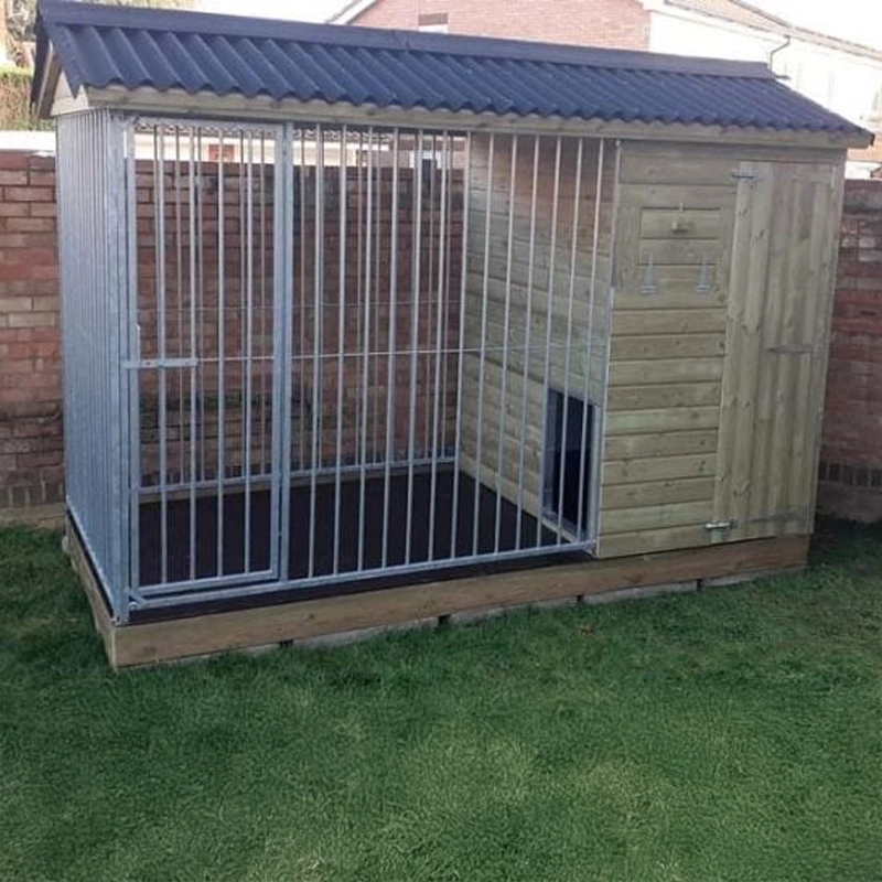 Faddiley apex wooden dog kennel detail view, showing construction quality and materials