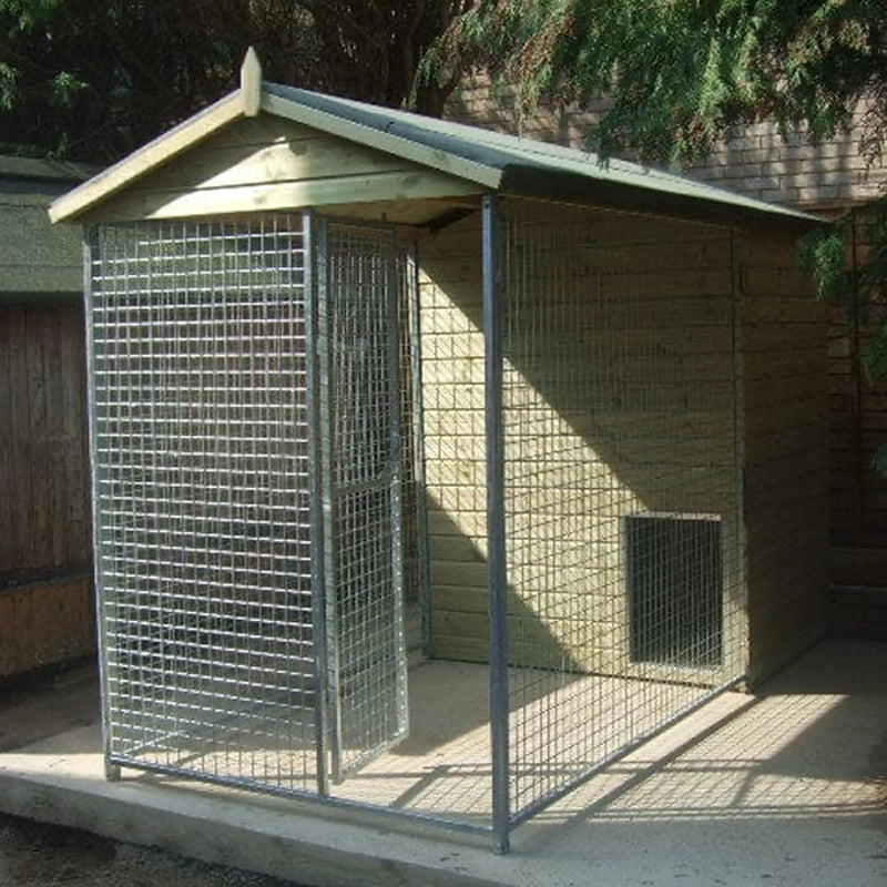 Faddiley apex wooden dog kennel front perspective, premium tanalised timber construction