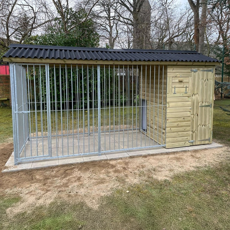 Faddiley apex wooden dog kennel and run with secure exercise area, 15-year anti-rot guarantee