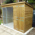 Load image into Gallery viewer, Chesterfield Wooden Dog Kennel & Run. The weatherproof outdoor shelter features a durable timber sleeping area and a rust-resistant galvanised steel run panel.
