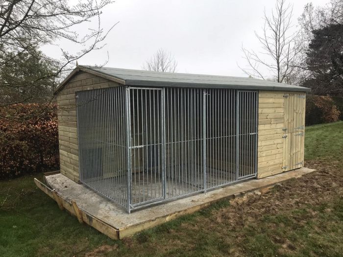 Kingsley Wooden 2 Bay Dog Kennel And Run with Storage Shed 15ft (wide) x 12ft (depth) x 7'3ft (apex)
