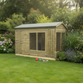 Load image into Gallery viewer, 8x4 Walk-In Winterley wooden dog kennel and run showing the 3 open mesh sides, apex roof, and lower section draft skirt.
