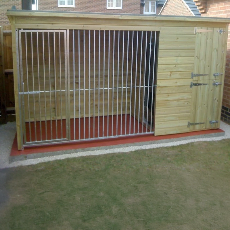 Chesterfield dog kennel side view showing pent roof design