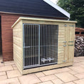 Load image into Gallery viewer, UK-made wooden dog kennel with integrated galvanised steel run
