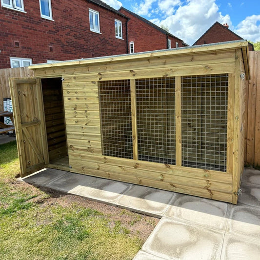 large Weather proof outdoor dog kennel and run pent roof 