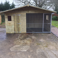 Load image into Gallery viewer, A Kennelstore 12x5  Elworth Apex Wooden Dog Kennel & Run. The pressure-treated outdoor shelter features a classic apex roof design and a secure galvanized steel run panel.
