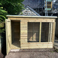 Load image into Gallery viewer,  Aston Wooden Dog Kennel & Run. The heavy-duty outdoor shelter is weatherproof and made with a high-quality wooden frame, including a separate run. The image shows the full kennel, providing a safe, secure space for a dog.
