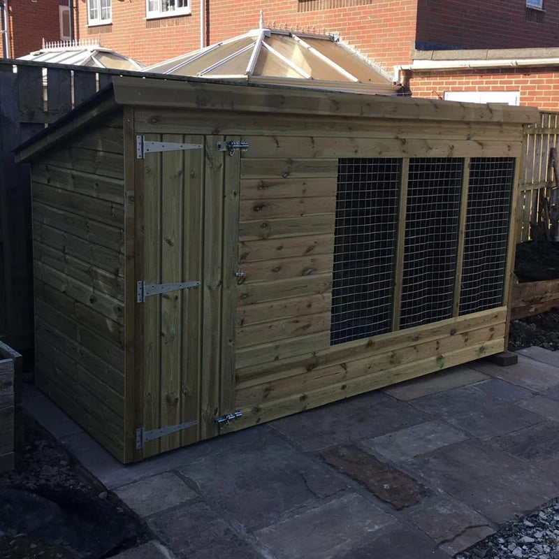 Aston wooden dog kennel and run showing full structure, weatherproof timber construction