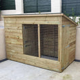 Load image into Gallery viewer, Aston wooden dog kennel side view showing run area and sleeping compartment
