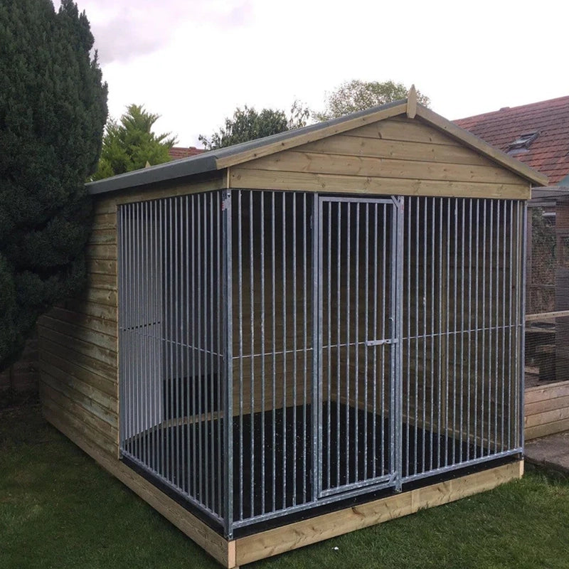 A high-quality, tanalised wooden Dog Kennel with a front entry and run.