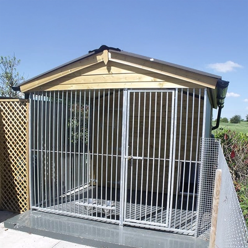 A high-quality, tanalised wooden Deluxe Dog Kennel with a front entry and run.