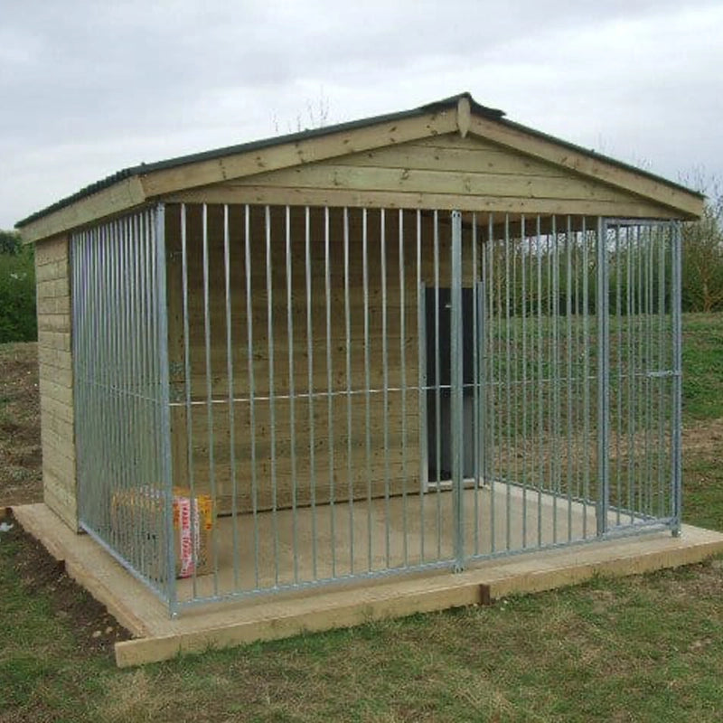 Large outdoor dog kennel with metal bars 