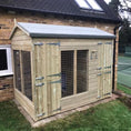 Load image into Gallery viewer, A Kennelstore 8x4 Winterley Outdoor Dog Kennel & Run. The pressure-treated timber kennel features a classic apex roof and is covered by a 10-year anti-rot guarantee, ideal for use with dogs or rabbits.
