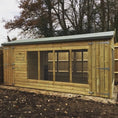 Load image into Gallery viewer, A Kennelstore 14x4 Winterley Outdoor Dog Kennel & Run. The pressure-treated timber kennel features a classic apex roof and is covered by a 10-year anti-rot guarantee, ideal for use with dogs or rabbits.
