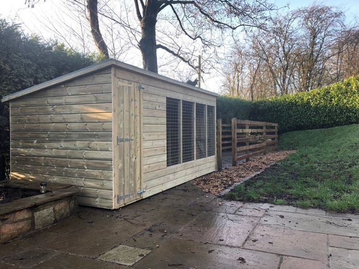 ASTON WOODEN DOG KENNEL AND RUN 12ft (wide) x 6ft (depth) x 5'7ft (high)