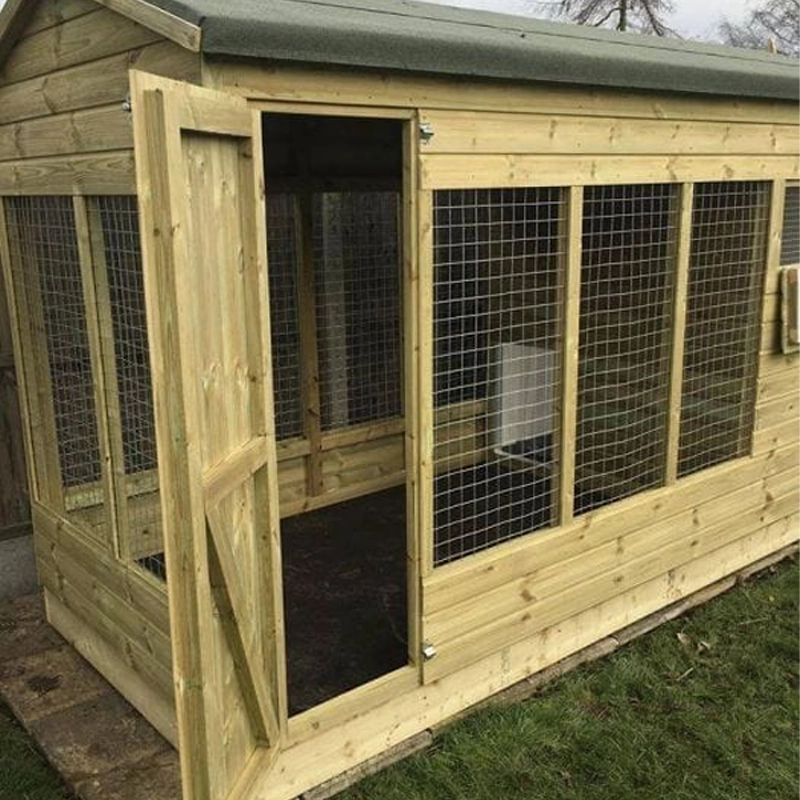 Walk-In Wooden Dog Kennel & Run 10ft x 5ft | 3 Mesh Sides – Kennelstore