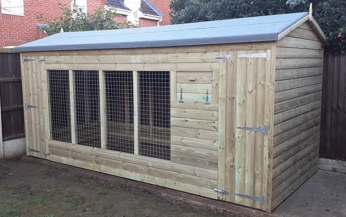 Winterley Wooden Dog Kennel And Run 14ft (wide) x 4ft (depth) x 6'6ft (apex)