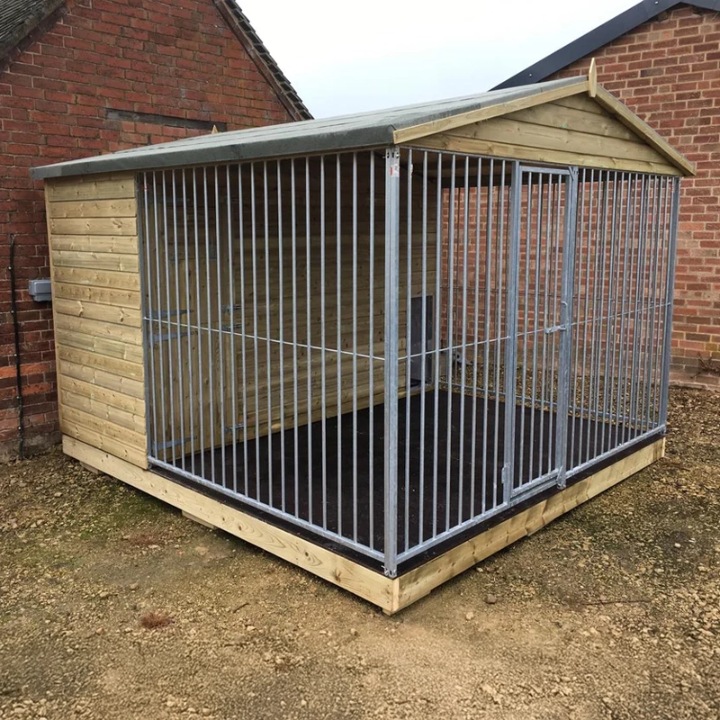 A high-quality, tanalised wooden Dog Kennel with a front entry and run.